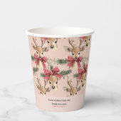 Niedliches Hirsch mit Rotem Bow | Rosa Weihnachten Pappbecher (Vorderseite)