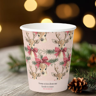 Niedliches Hirsch mit Rotem Bow   Rosa Weihnachten Pappbecher