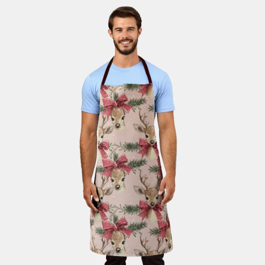 Niedliches Hirsch mit Rotem Bow | Rosa Weihnachten Schürze (Getragen)