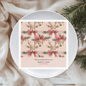 Niedliches Hirsch mit Rotem Bow | Rosa Weihnachten Serviette