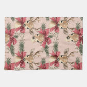 Niedliches Hirsch mit Rotem Bow | Rotes Weihnachts Geschirrtuch (Horizontal)