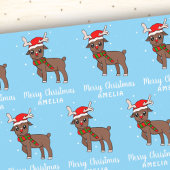 Niedliches Hirsch mit Weihnachtsmannmütze Kids Blu Geschenkpapier Set