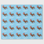 Niedliches Hirsch mit Weihnachtsmannmütze Kinder Geschenkpapier (Flach)