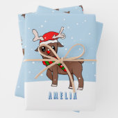 Niedliches Hirsch mit Weihnachtsmannmütze Schnee W Geschenkpapier Set (Beispiel)