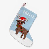 Niedliches Hirsch mit Weihnachtsmannmütze Schnee W Kleiner Weihnachtsstrumpf (Vorderansicht (hängend))