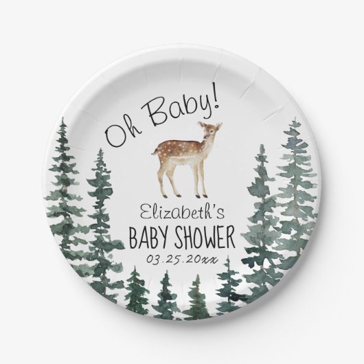 Niedliches Hirsch Oh Babydusche Pappteller (Vorderseite)