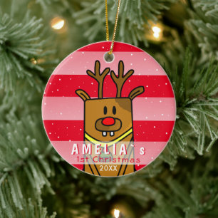 Niedliches Hirsch Rosa Baby Weihnachten Keramik Ornament