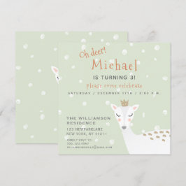 Niedliches Hirsch | Sage Green Kids Winter Geburts Einladung