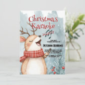 Niedliches Hirsch Singen Weihnachten Karaoke Party Einladung (Stehend Vorderseite)