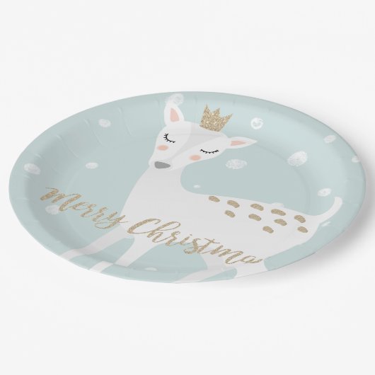 Niedliches Hirsch | Soft Blue | Weihnachten Pappteller (Schrägansicht)