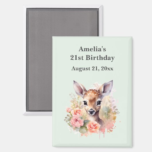 Niedliches Hirsch, umgeben von Ros Birthday Save t Magnet (Vorderseite/Rückseite)