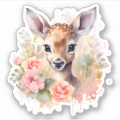 Niedliches Hirsch, umgeben von Rose Aufkleber (Vorderseite)