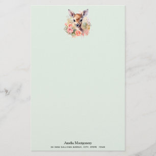 Niedliches Hirsch, umgeben von Rose Briefpapier