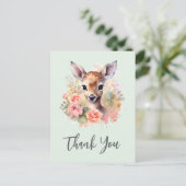 Niedliches Hirsch umgeben von Rose Danke Postkarte (Stehend Vorderseite)