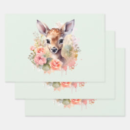 Niedliches Hirsch, umgeben von Rose Geschenkpapier Set