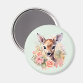 Niedliches Hirsch, umgeben von Rose Magnet (Vorderseite/Rückseite)