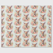 Niedliches Hirsch umgeben von Rose Muster Geschenkpapier (Flach)