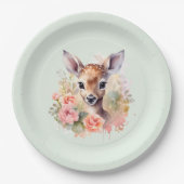 Niedliches Hirsch, umgeben von Rose Pappteller (Vorderseite)