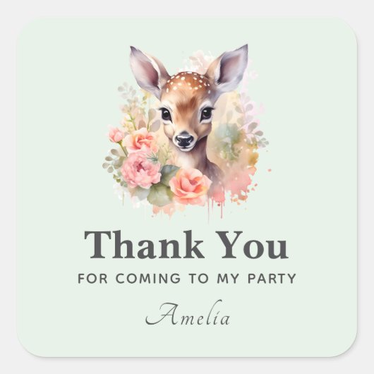 Niedliches Hirsch umgeben von Rose Party Vielen Da Quadratischer Aufkleber (Vorderseite)