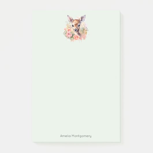 Niedliches Hirsch, umgeben von Rose Post-it Klebezettel (Vorderseite)