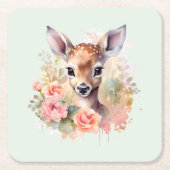 Niedliches Hirsch, umgeben von Rose Rechteckiger Pappuntersetzer (Vorderseite)