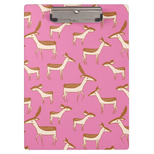 Niedliches Hirsch und Familie auf rosa Klemmbrett (Vorderseite)