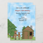 Niedliches Hirsch und Hüttenwald Geburtstag Einladung (Vorne/Hinten)