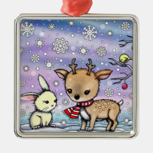 Niedliches Hirsch und Sonniges Holiday Art Ornament Aus Metall