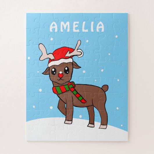 Niedliches Hirsch Zeichnend Schneeflocken Weihnach Puzzle (Vertikal)