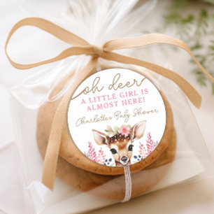 Niedliches Hirschbaby Dusche Rosa Blumengefälligke Runder Aufkleber