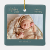 Niedliches  Hirschbaby Geburtsstaten und Foto Keramikornament (Rückseite)