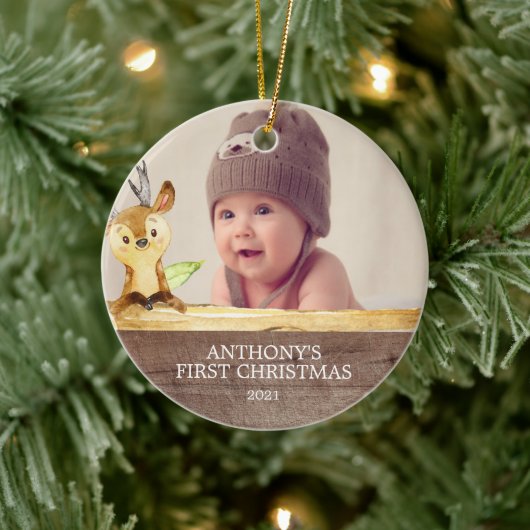 Niedliches Hirschbaby - Weihnachtsgeschenk im 1. F Keramikornament (Baum)