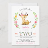 Niedliches Hirschmädchen Woodland Floral 2. Geburt Einladung (Vorderseite)