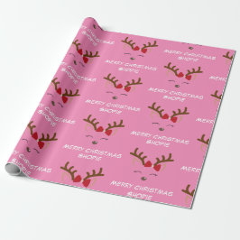 Niedliches Hirschpink Individuelle Name Weihnachts Geschenkpapier