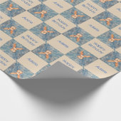 Niedliches Hirschreindeer Blauer Happy Geburtstags Geschenkpapier (Ecke)