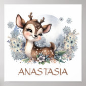 Niedliches Hirschstuhl Zimmer Winterthematische Aq Poster (Vorne)