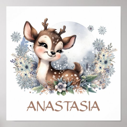 Niedliches Hirschstuhl Zimmer Winterthematische Aq Poster (Vorne)