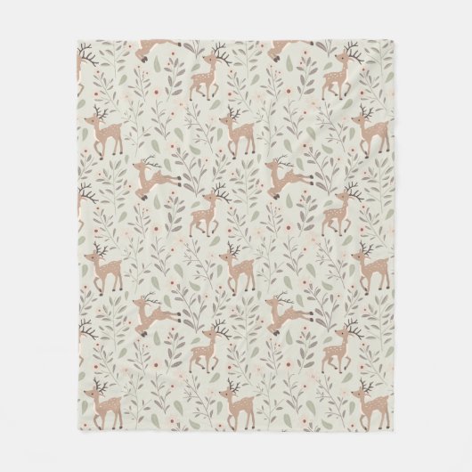 Niedliches Hirschwald Kinderzimmer Grün Fleecedecke (Vorderseite)