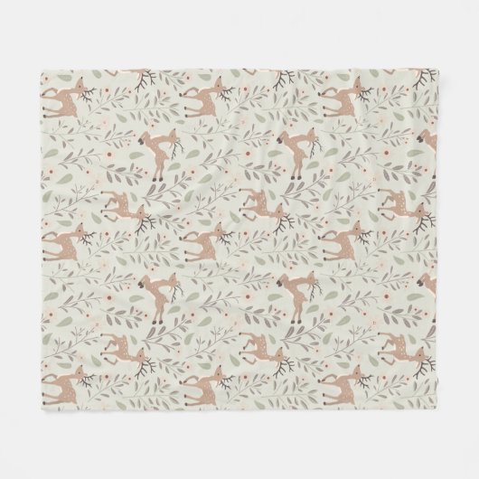 Niedliches Hirschwald Kinderzimmer Grün Fleecedecke (Vorderseite (Horizontal))