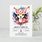 Niedliches Hirschwald Pink Girl Geburtstag Einladung (Stehend Vorderseite)