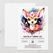 Niedliches Hirschwald Pink Girl Geburtstag Einladung (Vorne/Hinten)