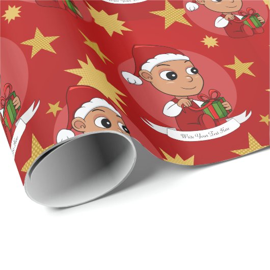 Niedliches Hispanic-Baby mit Weihnachtshut-Cartoon Geschenkpapier (Rolleneckpunkt)