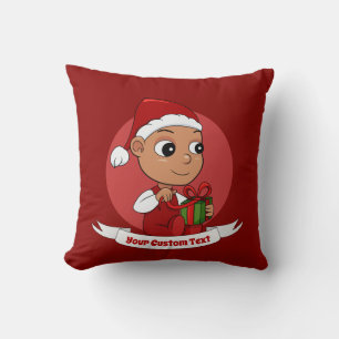 Niedliches Hispanic-Baby mit Weihnachtshut-Cartoon Kissen