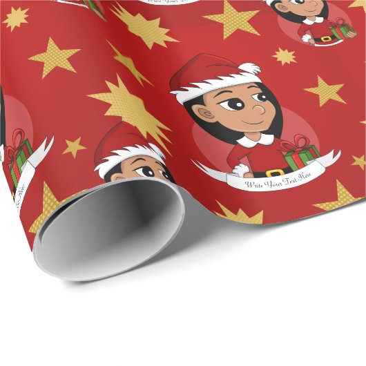 Niedliches Hispanic-Mädchen mit langen schwarzen H Geschenkpapier (Rolleneckpunkt)