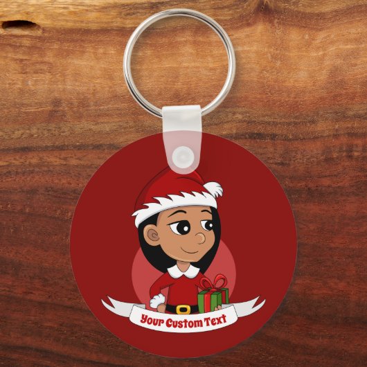 Niedliches Hispanic-Mädchen mit langen schwarzen H Schlüsselanhänger (Vorderseite)