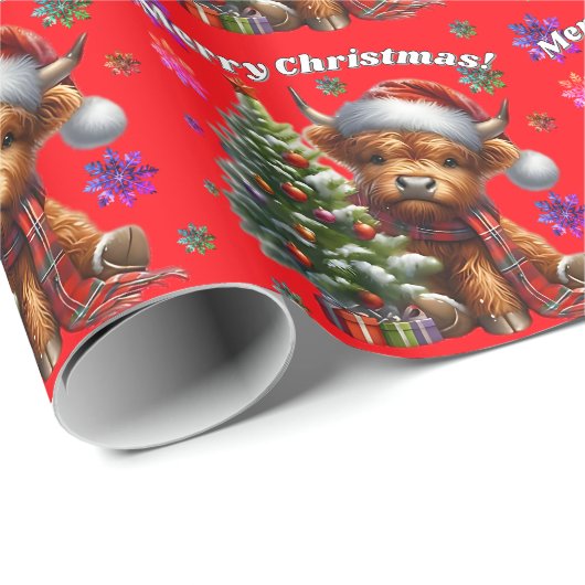Niedliches Hochland Kuh Frohe Weihnachtswrapping P Geschenkpapier (Rolleneckpunkt)