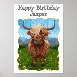 Niedliches Hochland Kuh Happy Birthday Poster