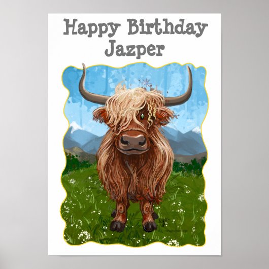 Niedliches Hochland Kuh Happy Birthday Poster (Vorne)