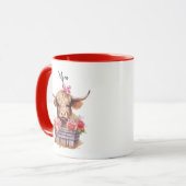 Niedliches Hochland Kuh Rosa Floral Wasserfarbe Va Tasse (Vorderseite Links)