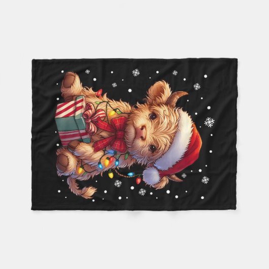 Niedliches Hochland Kuh Weihnachtsmann Kuh Xmas Sa Fleecedecke (Vorderseite (Horizontal))